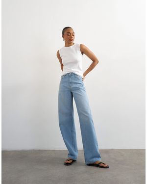 TOPSHOP – barrel-jeans mit mittelhohem bund - Blau