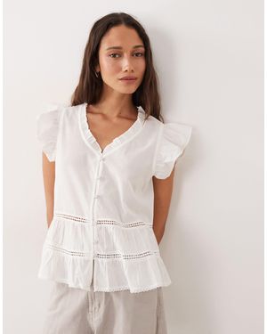 Jdy Sleeveless V Neck Shirt With Frill Detail - White