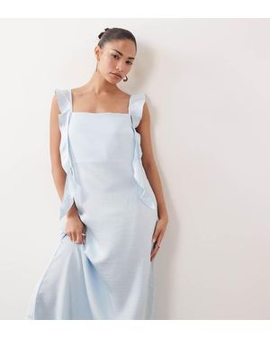 Vero Moda Satin Cowl Neck Maxi Dress With Draping Frill Detail - Blue