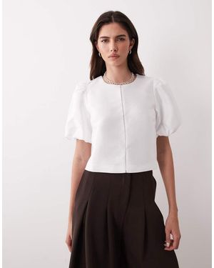 Y.A.S Volume Sleeve Clasp Front Woven Top - White