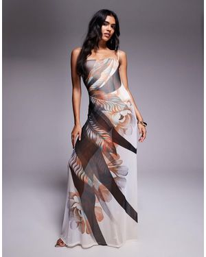 AFRM Shea - robe longue en maille avec body intégré à imprimé lotus - Gris