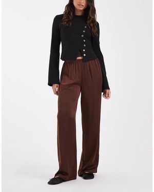 Vero Moda Instapbroek Met Structuur En Wijde Pijpen - Bruin