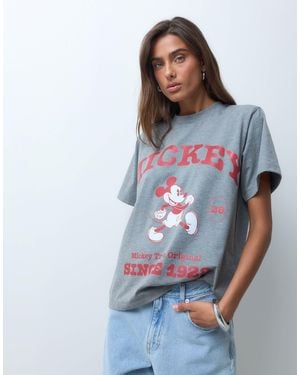 ASOS Disney Oversized Shoulder Pad T-shirt With Mickey Mouse Varsity Print - White