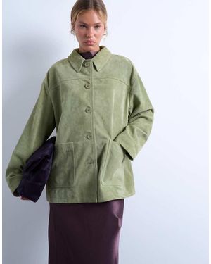 TOPSHOP Premium Real Suede Patch Pocket Boxy Jacket - Green