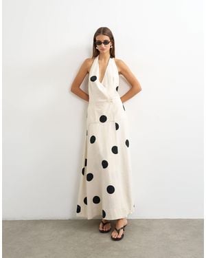 TOPSHOP Premium Halter Neck Wrap Maxi Dress - White
