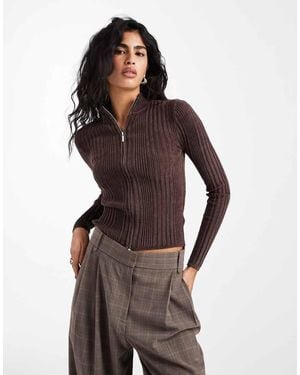 Cotton On Verigated Rib Zip Through - Brown