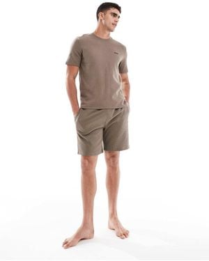 BOSS Waffle Co-ord Shorts - Brown