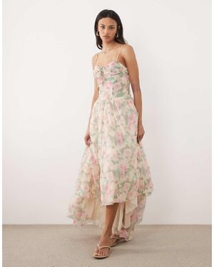For Love & Lemons Lilou Underwire Corset Detail Asymmetric Floaty Hem Maxi Dress - Natural