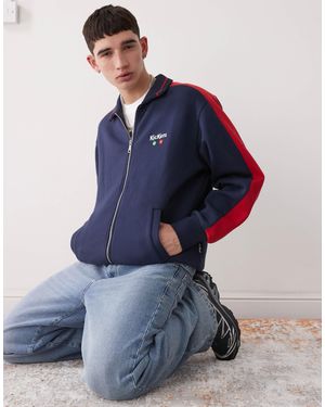 Kickers Zip Up Jersey Jacket With Red Stripe - Blue