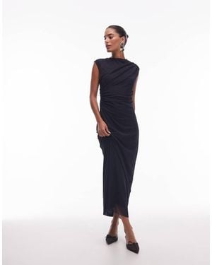 & Other Stories Mesh Midi Dress With Drape Detail - Blue