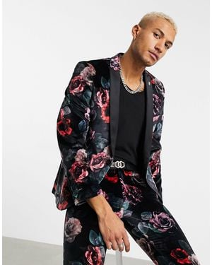 Twisted Tailor Veste de costume en velours à fleurs - Noir