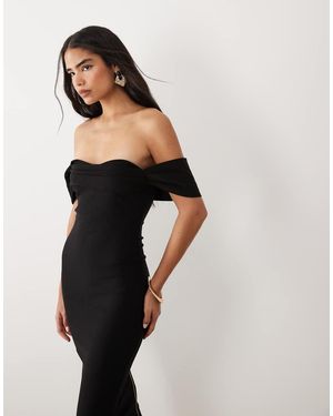 Vesper Vestito Fasciante Al Polpaccio Con Spalle Scoperte E Scollo Bardot - Nero