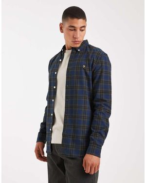 Farah Camisa Verde Oscuro A Cuadros De Manga Larga Brewer De - Azul