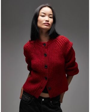 & Other Stories Alpaca And Wool Chunky Knit Cardigan With Balloon Sleeves - Red
