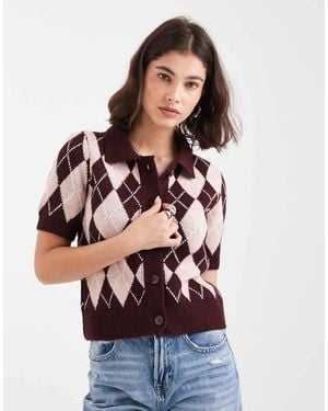 Vero Moda Short Sleeve Polo Neck Cardigan - Pink
