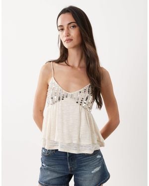 Miss Selfridge Festival Sequin Detail Babydoll Cami Top - White