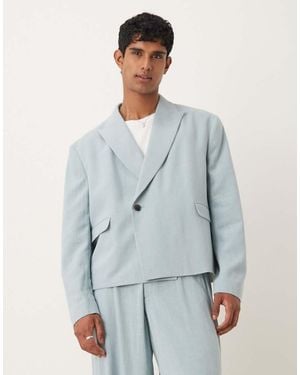 ASOS Boxy Linen Blend Suit Jacket - Blue