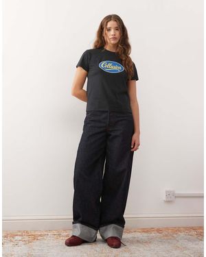 Collusion Camiseta De Corte Antifit Con Gráfico Azul Del Logo Y Ribetes De - Negro