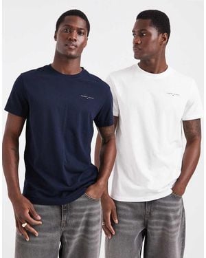 Tommy Hilfiger 2 Pack Of Slim Linear Chest Logo T-shirts - Blue