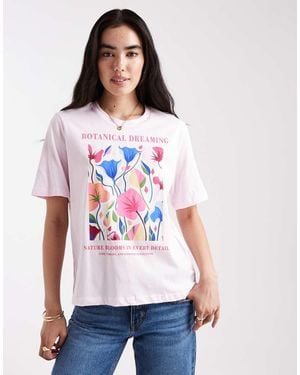 ONLY Boyfriend T-Shirt Met Grafische Botanische Print - Wit