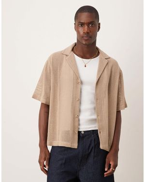 ASOS Boxy Deep Revere Textured Shirt - Natural