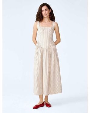 OMNES Dresses Suri Linen Midi Dress With Corset-Style Top - White