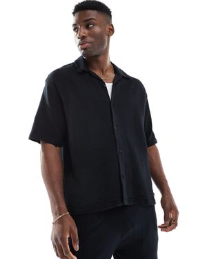 Bershka Textured Revere Collar Co-ord Shirt - Black