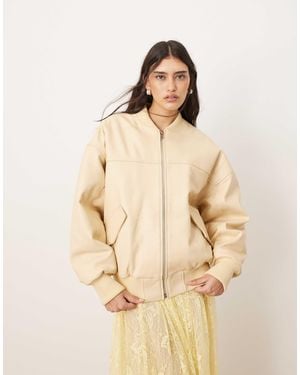 ARRANGE Premium Leather Oversized Bomber Jacket Co-ord - Natural