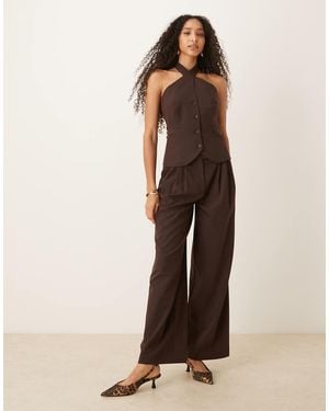 ASOS Pantalones De Sastre Marrón Chocolate De Pernera Ancha Con Pliegue Triple De (Parte De Un Conjunto) - Neutro