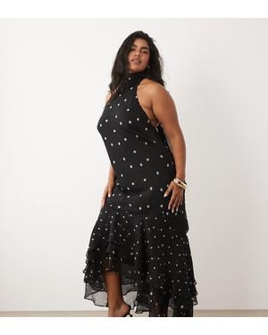 ASOS Asos Design Curve Halter Maxi Dress With Scarf Detail And Ruffle Hem - Black
