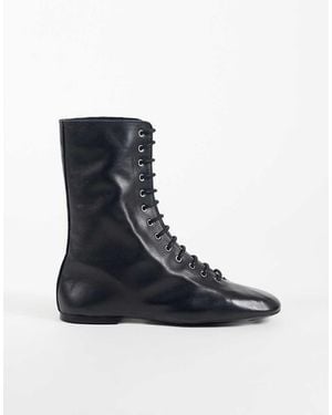 ASOS Anais Premium Leren Sock Boots Met Veters - Blauw