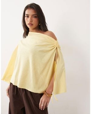 ASOS Slub Cape Top With Ruched Tie Detail - Natural