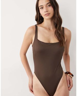ASOS Fuller Bust Lifting Square Neck Swimsuit - Brown