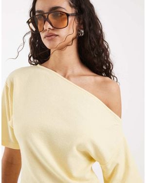 ASOS Textured Off Shoulder T-shirt - Natural