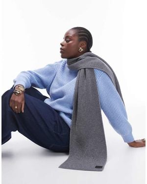 AllSaints Ribbed Leather Logo Scarf - Blue