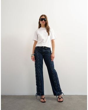 TOPSHOP Straight-leg-jeans aus denim mit extremer schnürung - Weiß