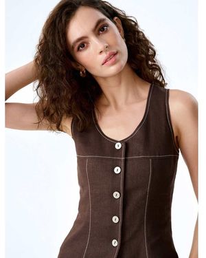 OMNES Tops Austen Tailored Linen Waistcoat - Brown
