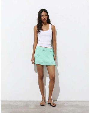 Pull&Bear Minigonna Stile Pareo Turchese Con Perline - Blu