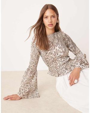 ASOS Shirred Angel Sleeve Top - Natural