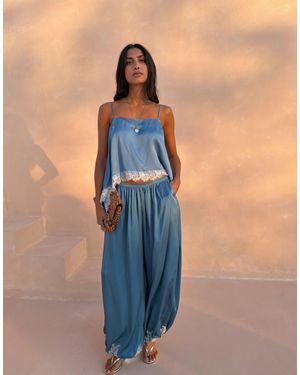 Never Fully Dressed Cami Top With Lace Hem - Blue
