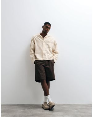 ASOS Boxy Oversized Check Revere Shirt - White