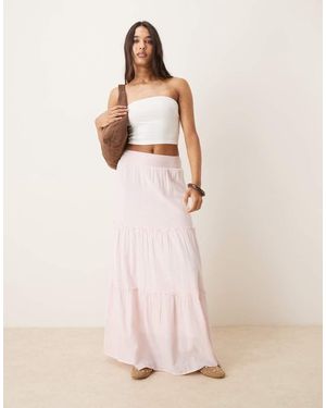 Aware High Waist Boho Tiered Maxi Skirt - Pink