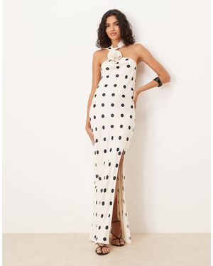 ASOS Satin Scarf Corsage Maxi Dress - Natural