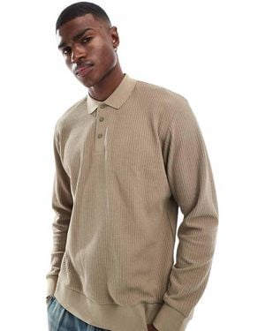 Jack & Jones Knitted Long Sleeve Textured Polo - Brown
