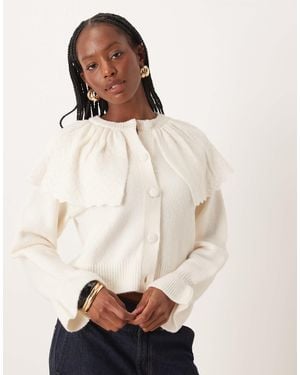 Neon Rose Cape Detailed Long Sleeved Cardigan - Natural