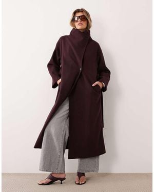 Gina Tricot High Neck Midi Coat With Wool - Brown