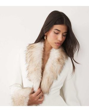 Kaiia Exclusive Faux Fur Collar And Cuff Cinch Waist Blazer Co-ord - Natural