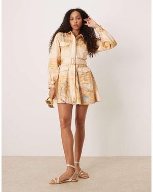 ASOS Utility Shirt Mini Dress With Belt - Natural