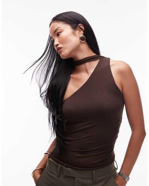 Mango Neck Detail Asymmetric Top - Black