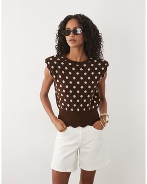 Miss Selfridge Knitted Top With Deep Waistband - Multicolour